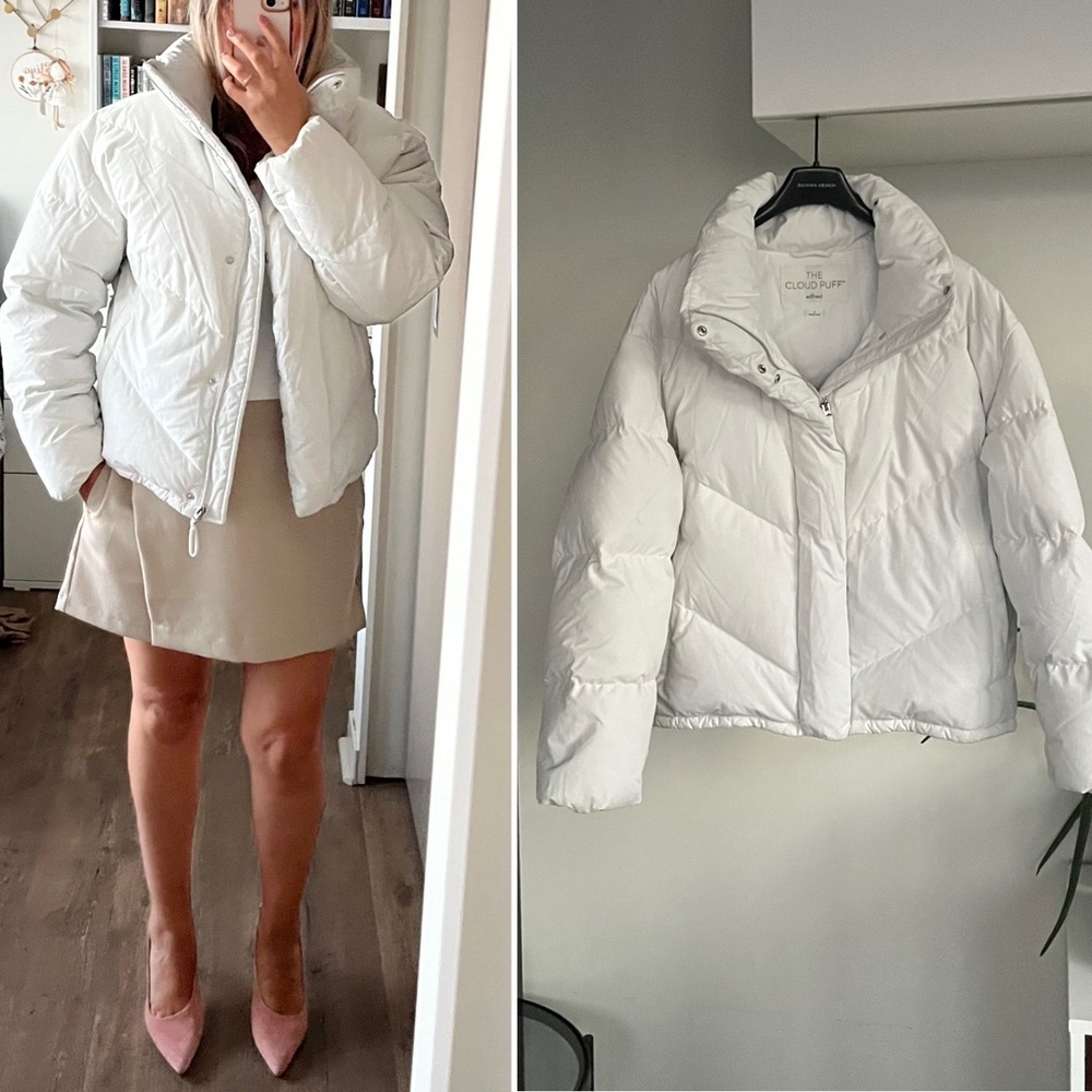 Aritzia Wilfred The Cloud Puff™ White Funnel-Neck Goose Down Puffer Jacket Sz S